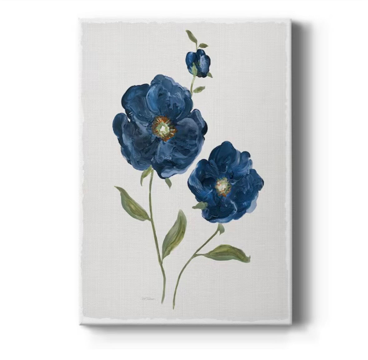 Blue Mums Floral Canvas Wall Art – Green Wood Frame (Set of 2)