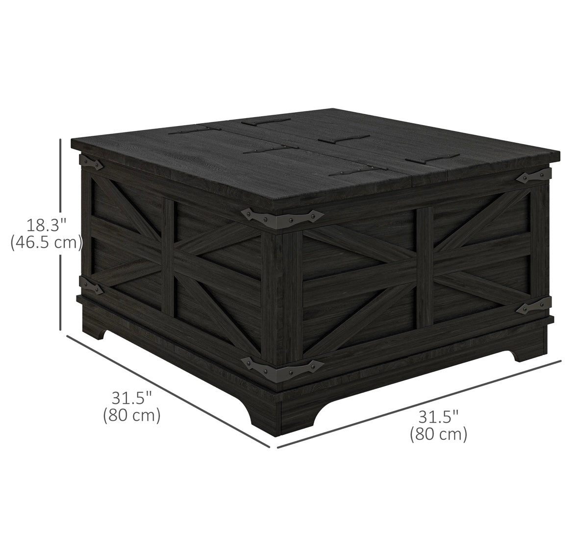 Farmhouse Lift-Top Coffee Table with Hidden Storage – Rustic Square Center Table with Flip-Top Design