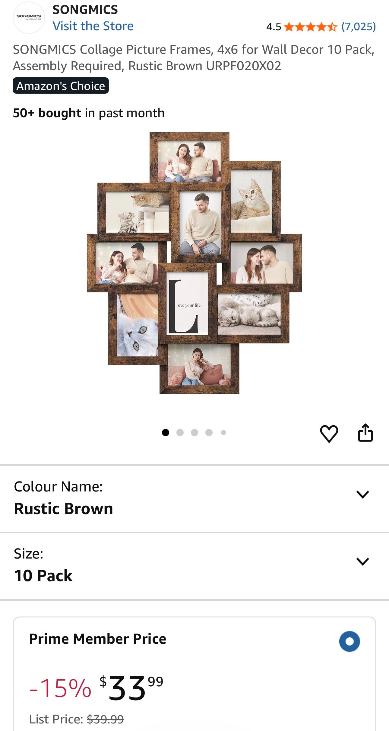 SONGMICS 10-Photo Collage Frame (4 × 6 in)