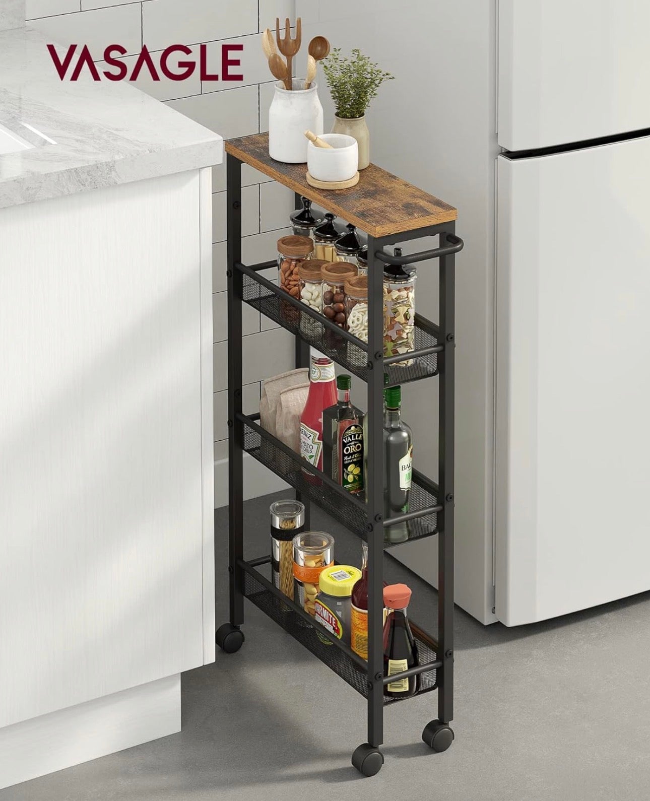 VASAGLE 4-Tier Slim Rolling Storage Cart