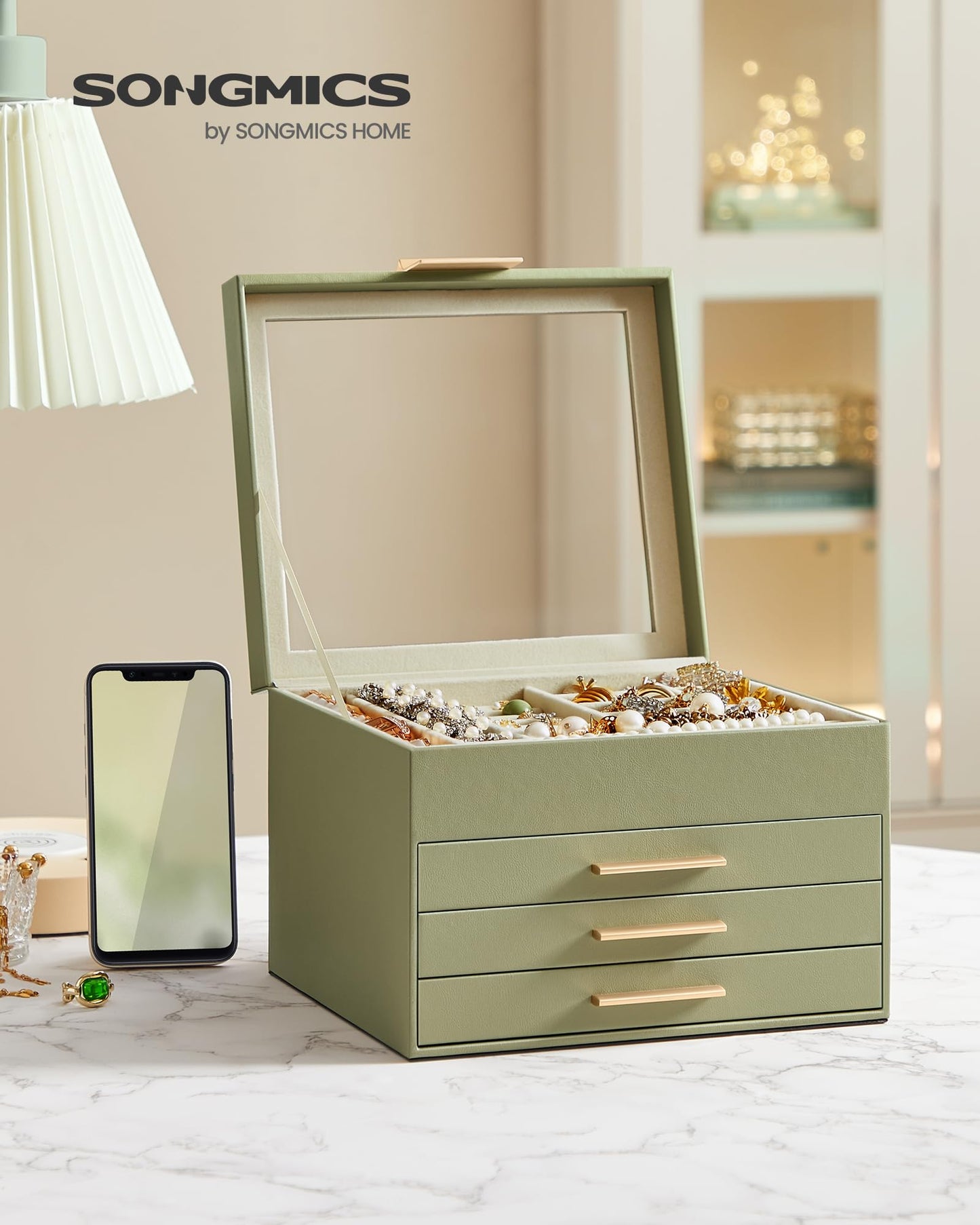 SONGMICS 4-Layer Jewelry Organizer with Glass Lid