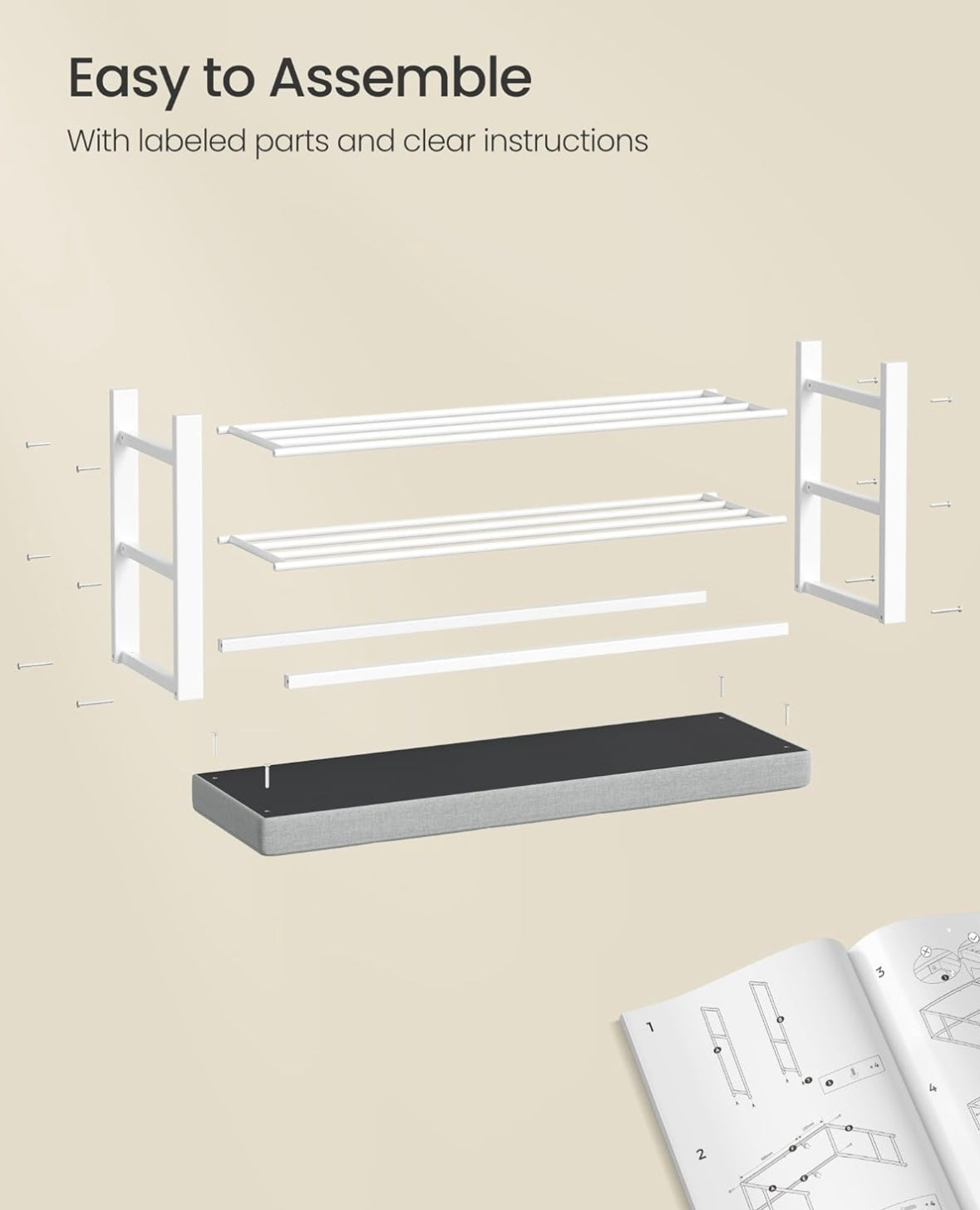 Modern 2-Tier Shoe Bench with Padded Seat — Dark Gray + Cloud White