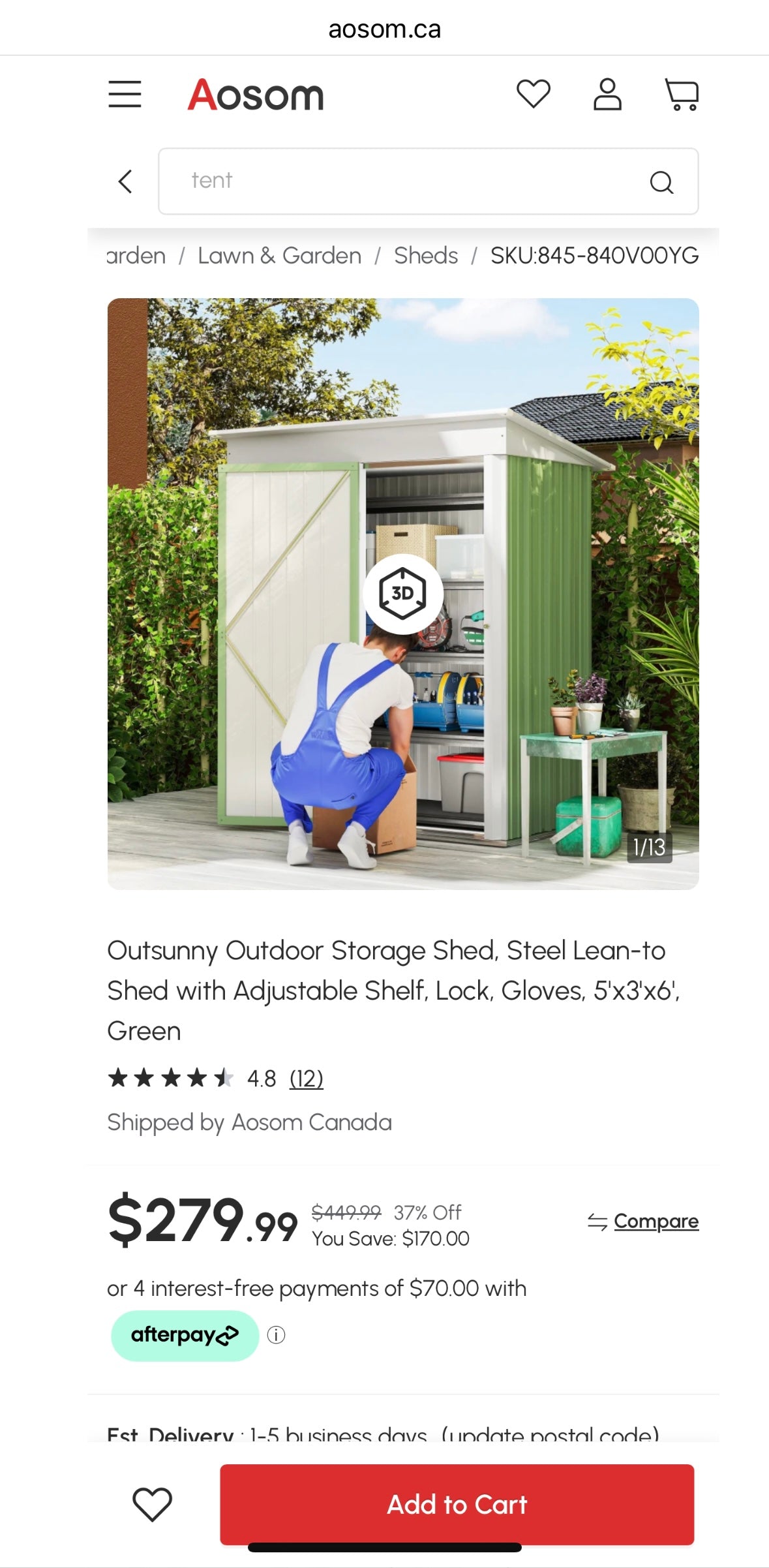 Outsunny Lean-To Steel Garden Storage Shed – Waterproof, Space-Saving, and Durable | Green