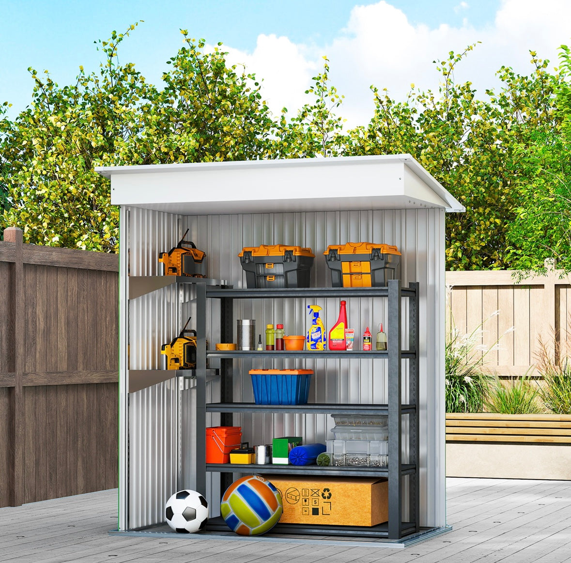 Outsunny Lean-To Steel Garden Storage Shed – Waterproof, Space-Saving, and Durable | Green