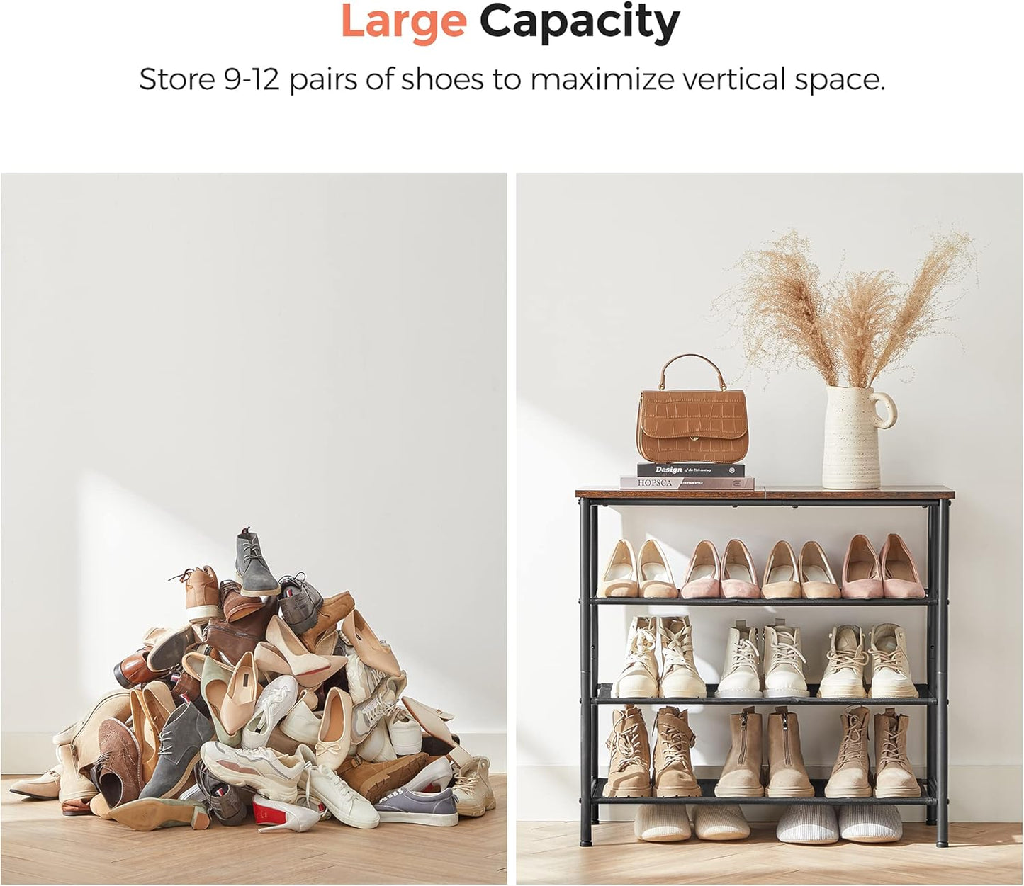 Industrial 4-Tier Shoe Rack – Rustic Storage Organizer