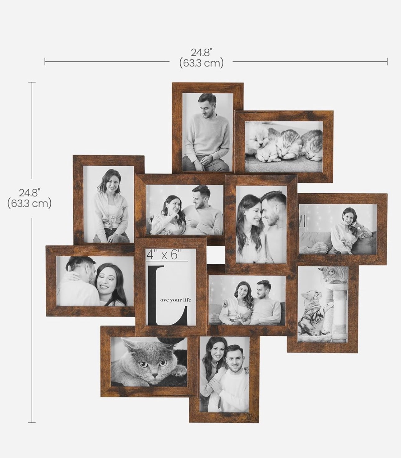 SONGMICS 12-Pack 4×6 Rustic Brown Wall Photo Frames
