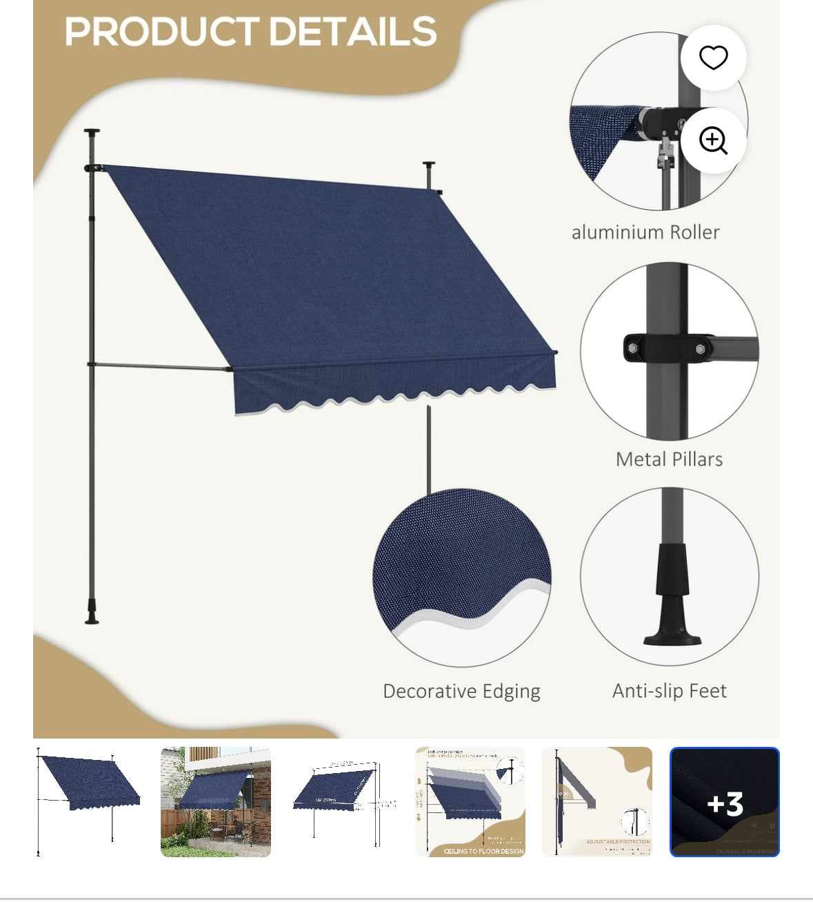 Outsunny Freestanding Retractable Awning – Adjustable Tilt & Height | UV Protection | Aluminum & Steel Frame