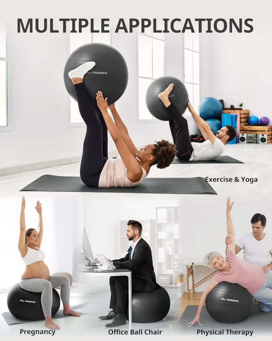 🏷️ Trideer Extra-Thick Anti-Burst Exercise Ball with Pump — 65 cm Yoga & Stability Ball (Black)