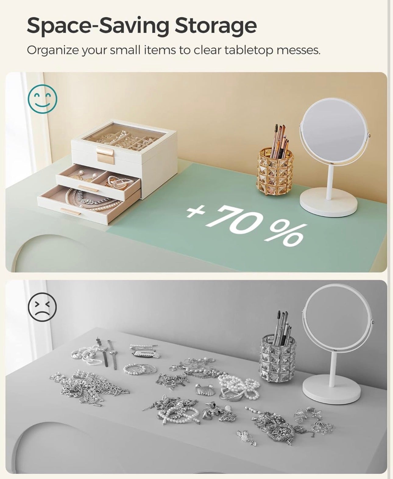 SONGMICS 3-Layer Jewelry Box with Glass Lid