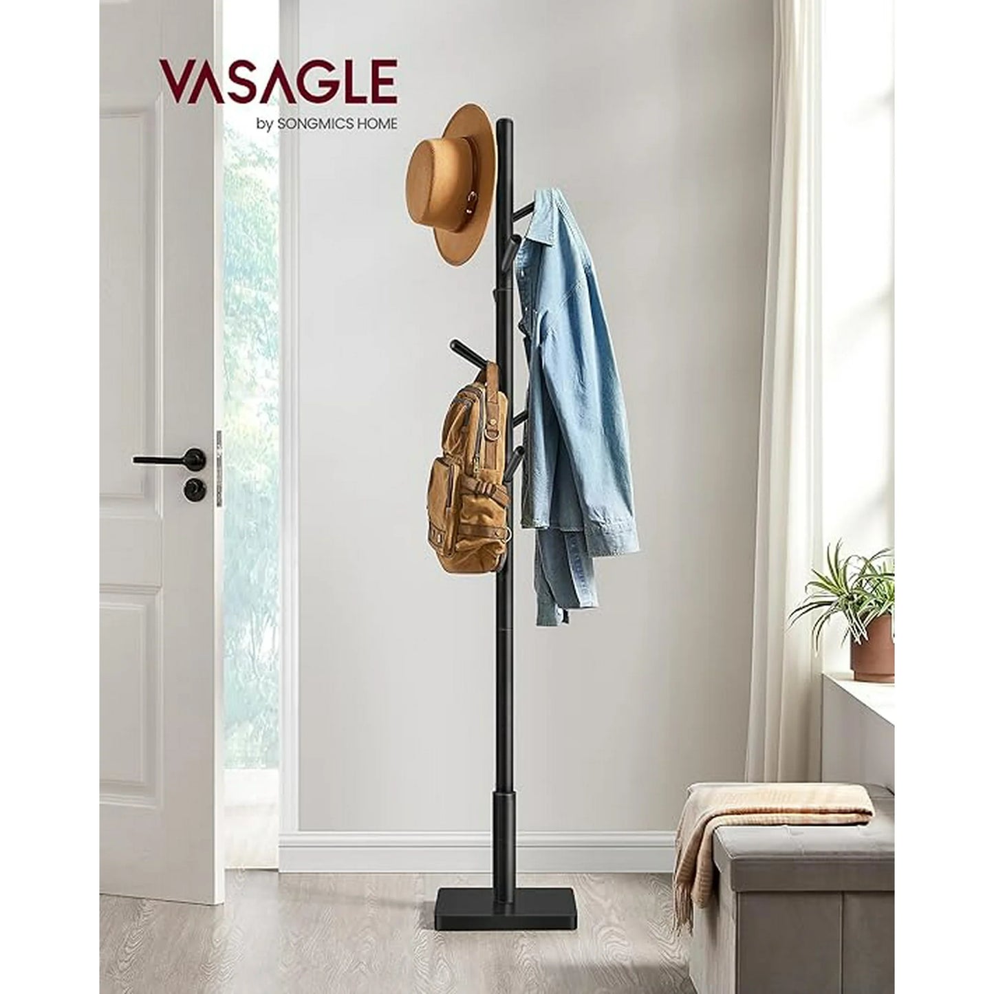 SONGMICS Solid Wood Coat Rack