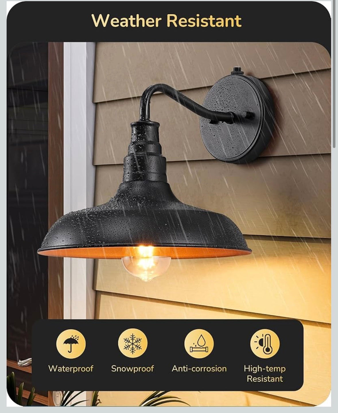 EDISHINE Dusk-to-Dawn Gooseneck Wall Light – Black & Gold (2-Pack)