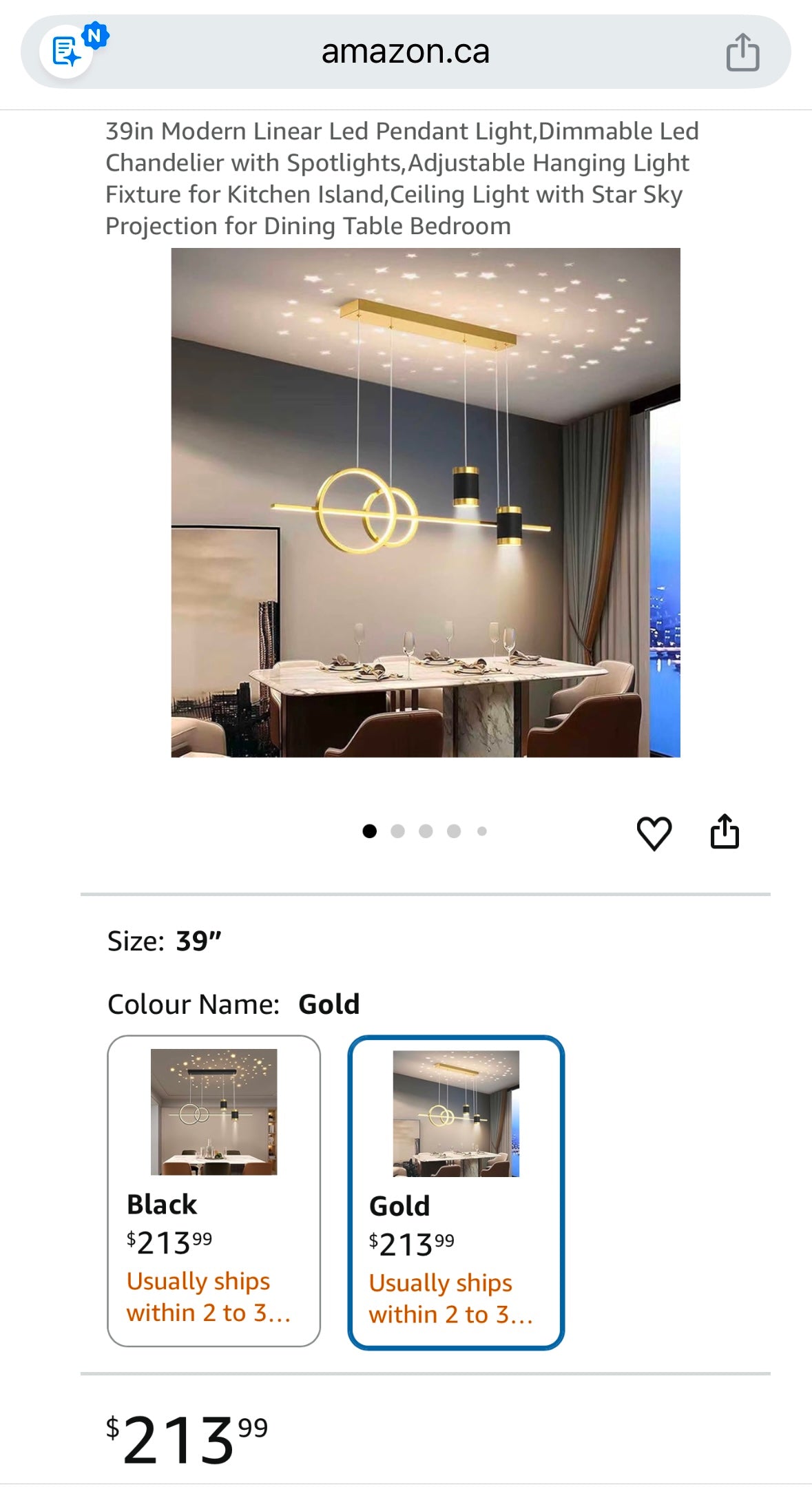 Modern LED Pendant Light w/ Remote Control & Star Projection