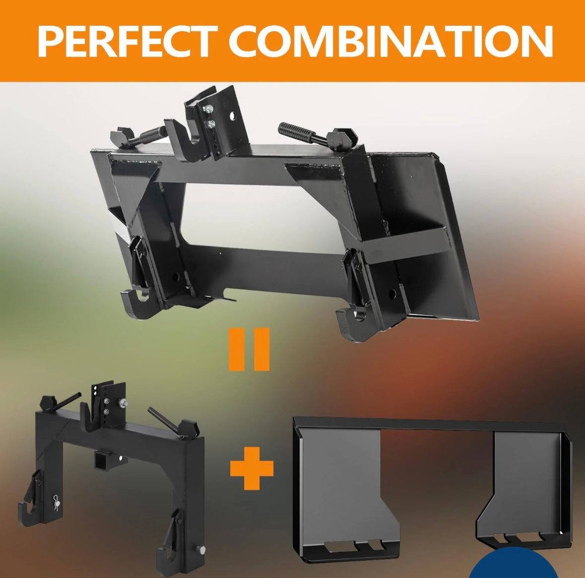 Garvee Universal Quick Attach Mounting Plate w/ 3 Point Quick Hitch Adapter – Category 1