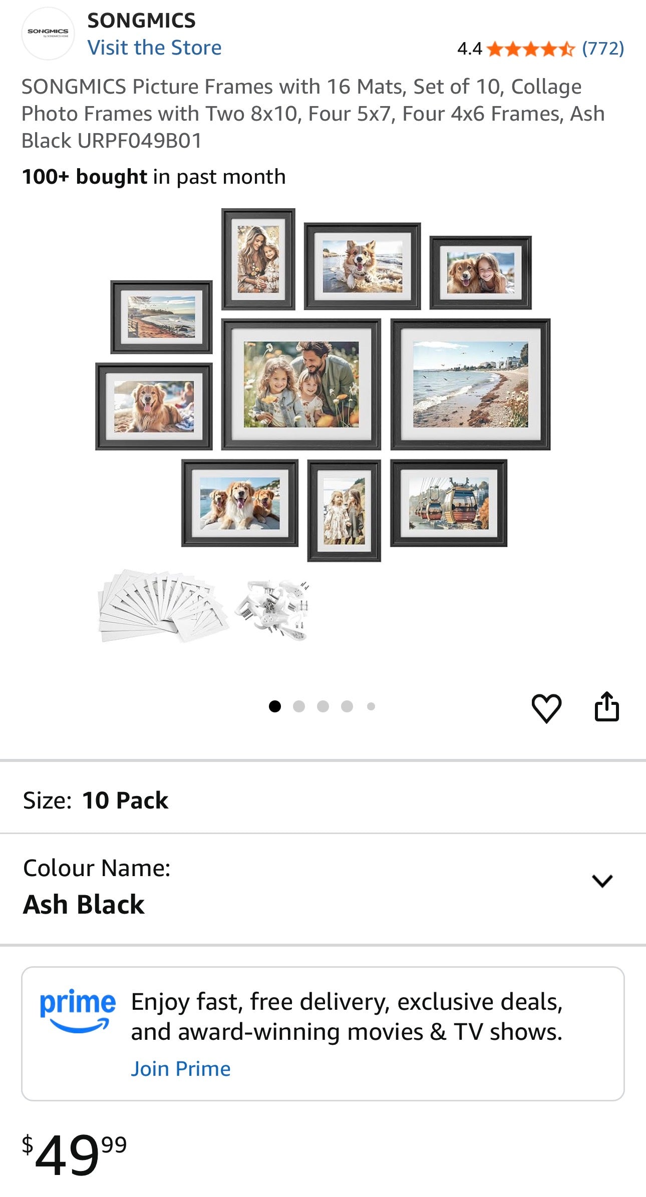 SONGMICS 10-Piece Ash Black Wall & Tabletop Frame Set