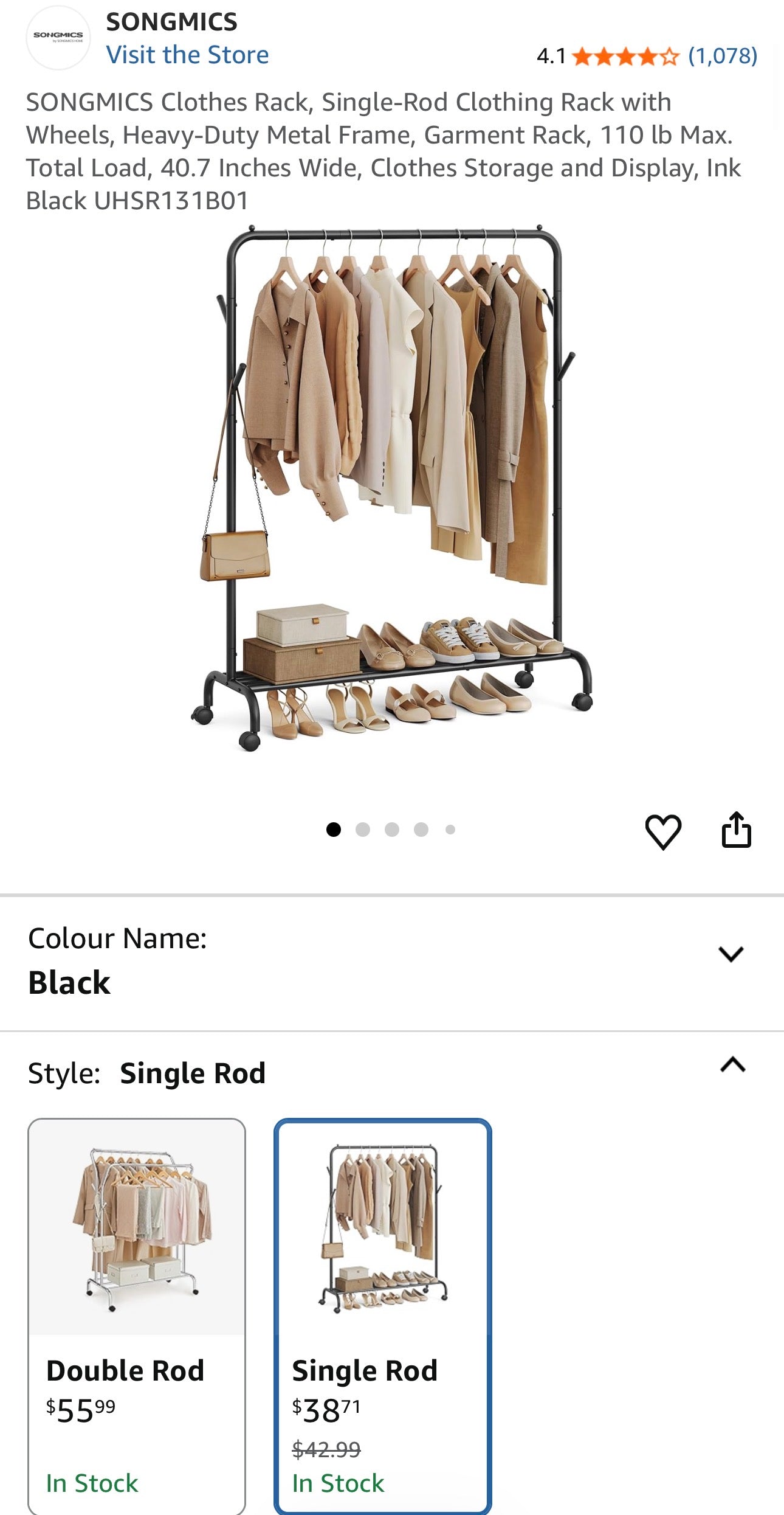 SONGMICS Rolling Garment Rack