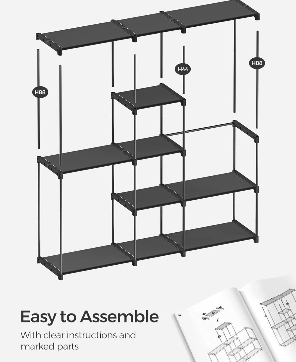 SONGMICS Portable Closet Organizer with Shelves – Black