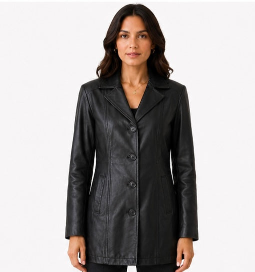 Women’s Mid-Length Leather Jacket – Size XS