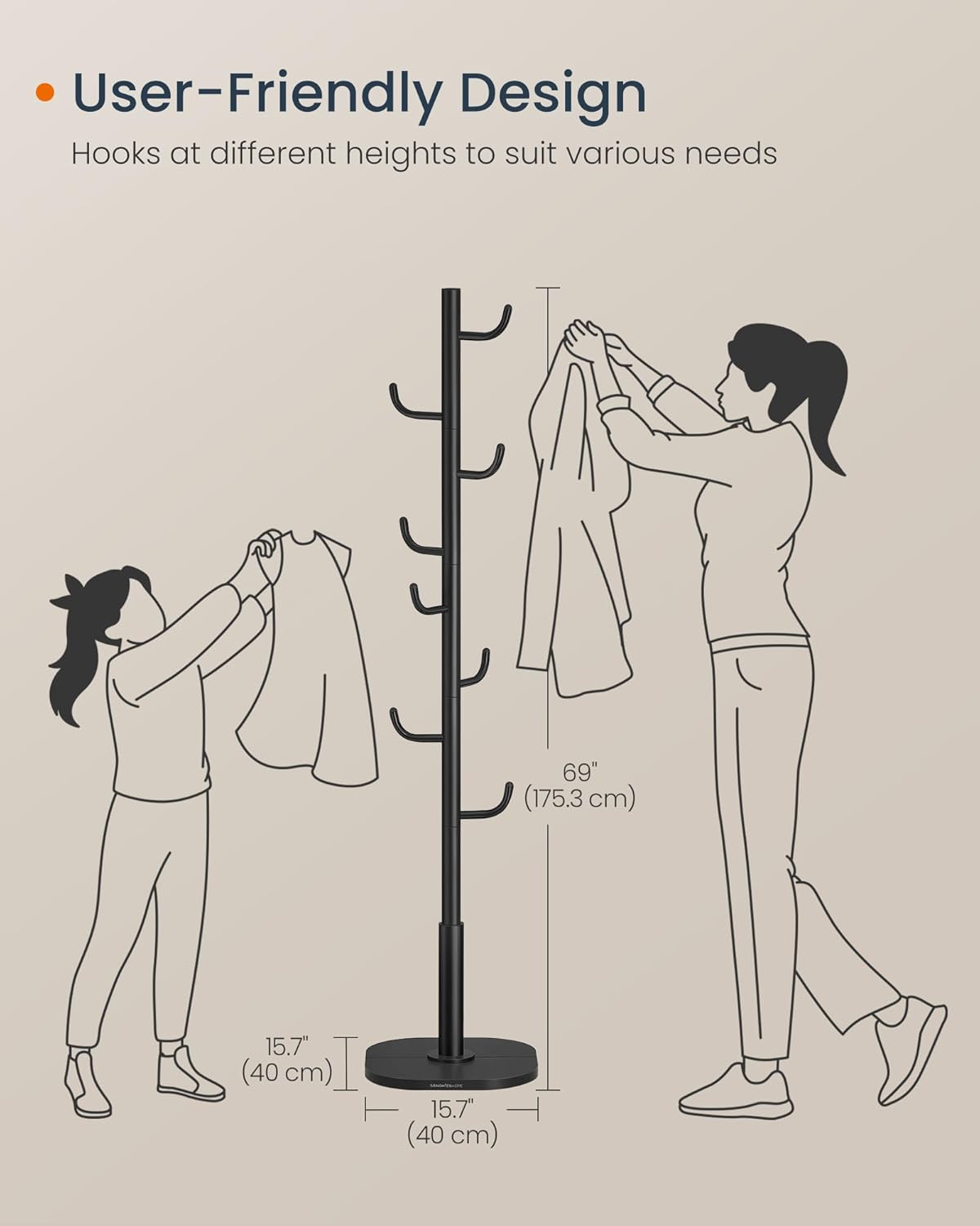 SONGMICS HOME Cactus-Shaped Coat Rack – Ink Black or White