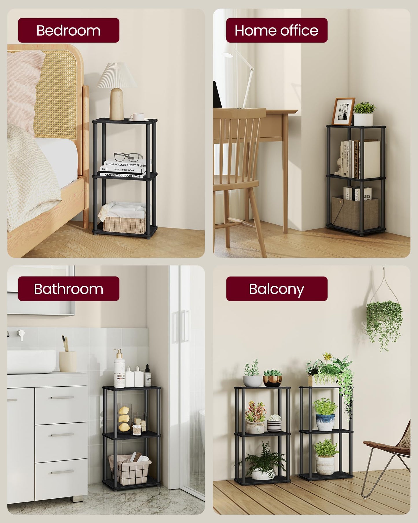 3-Tier Modern Storage Shelf – Ebony Black