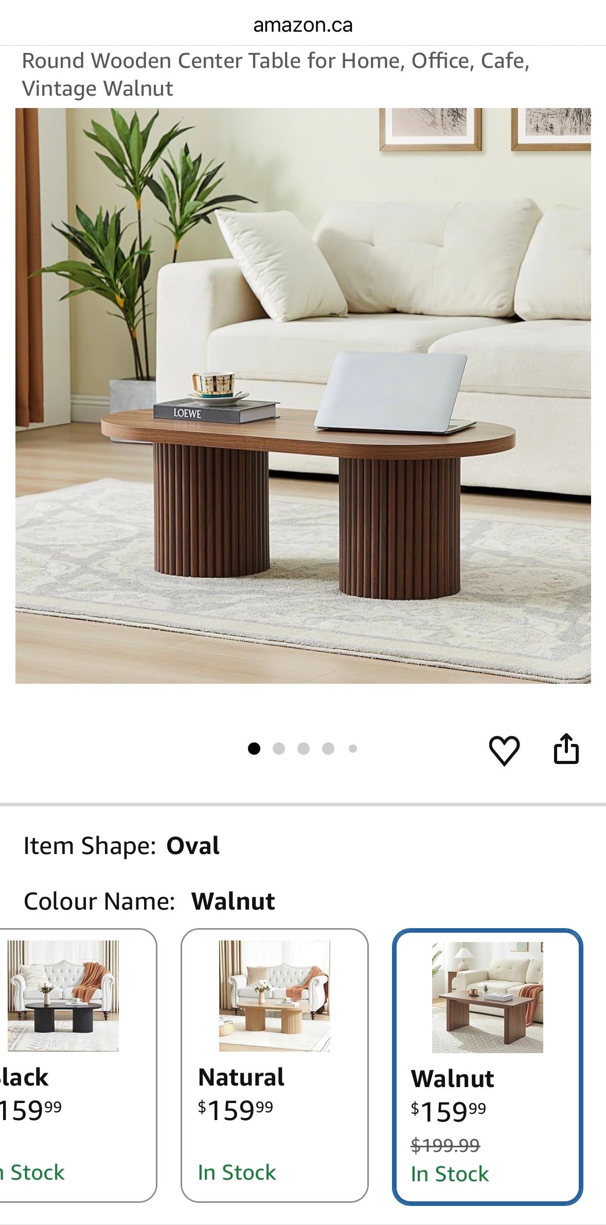 AVZEAR Fluted Oval Coffee Table – Walnut Finish