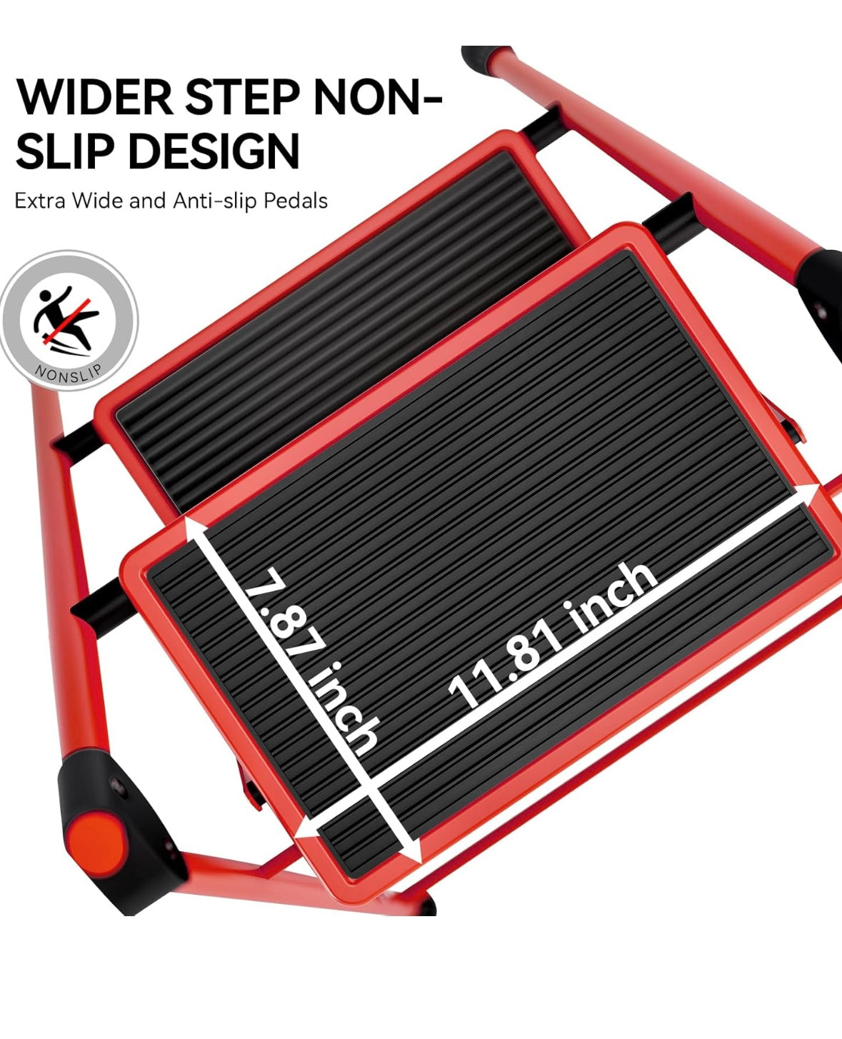NEW – KINGRACK 3-Step Folding Ladder with Handrail – Red Steel Frame