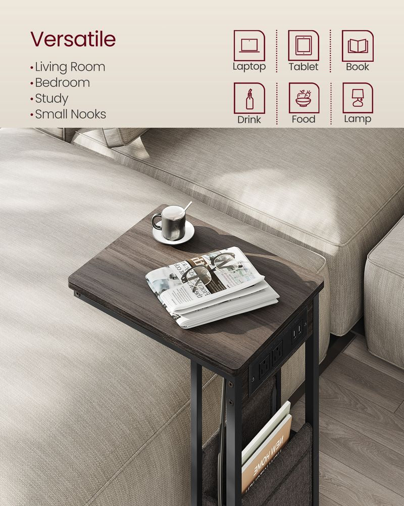 C-Shaped Side Table with Charging Station