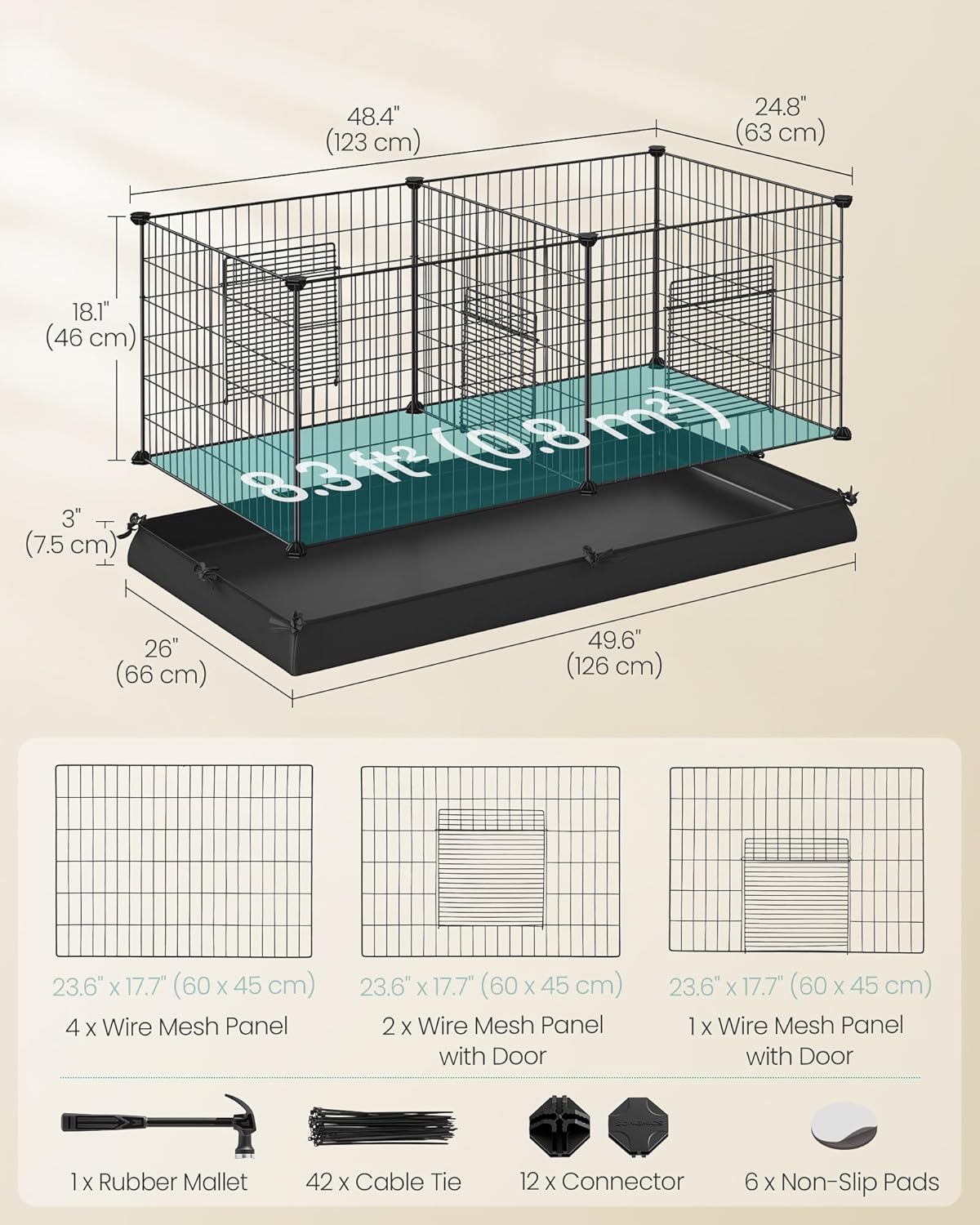 SONGMICS Small Animal Playpen with Floor Mat