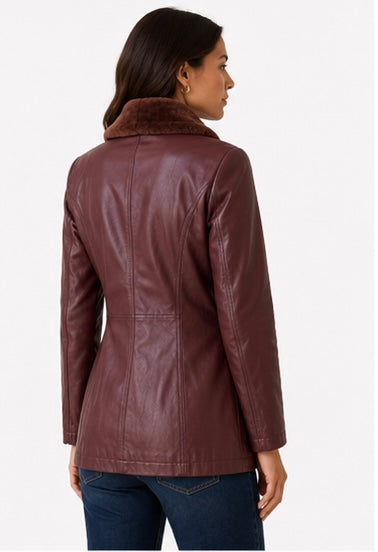 Women’s Leather Jacket with Faux Fur Collar