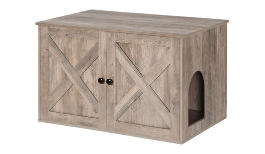 Rustic Cat Litter Box Enclosure with Barn Doors