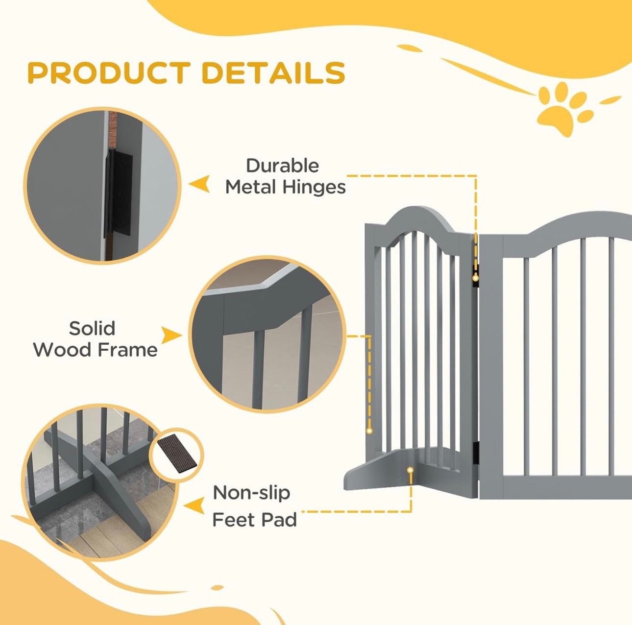 PawHut Freestanding Foldable Wooden Pet Gate