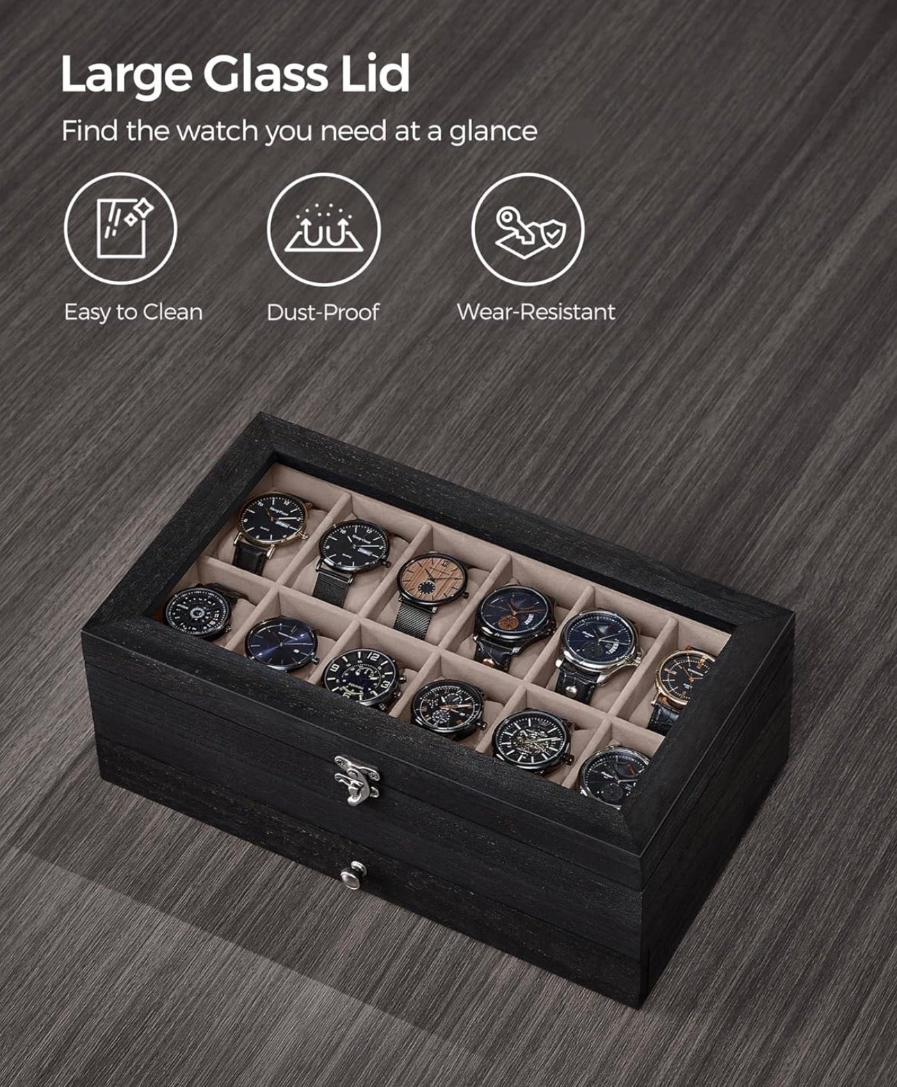 SONGMICS 12-Slot Wooden Watch & Jewelry Box