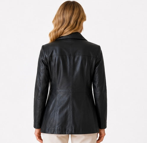 Women’s Classic Black Leather Jacket – Size XL