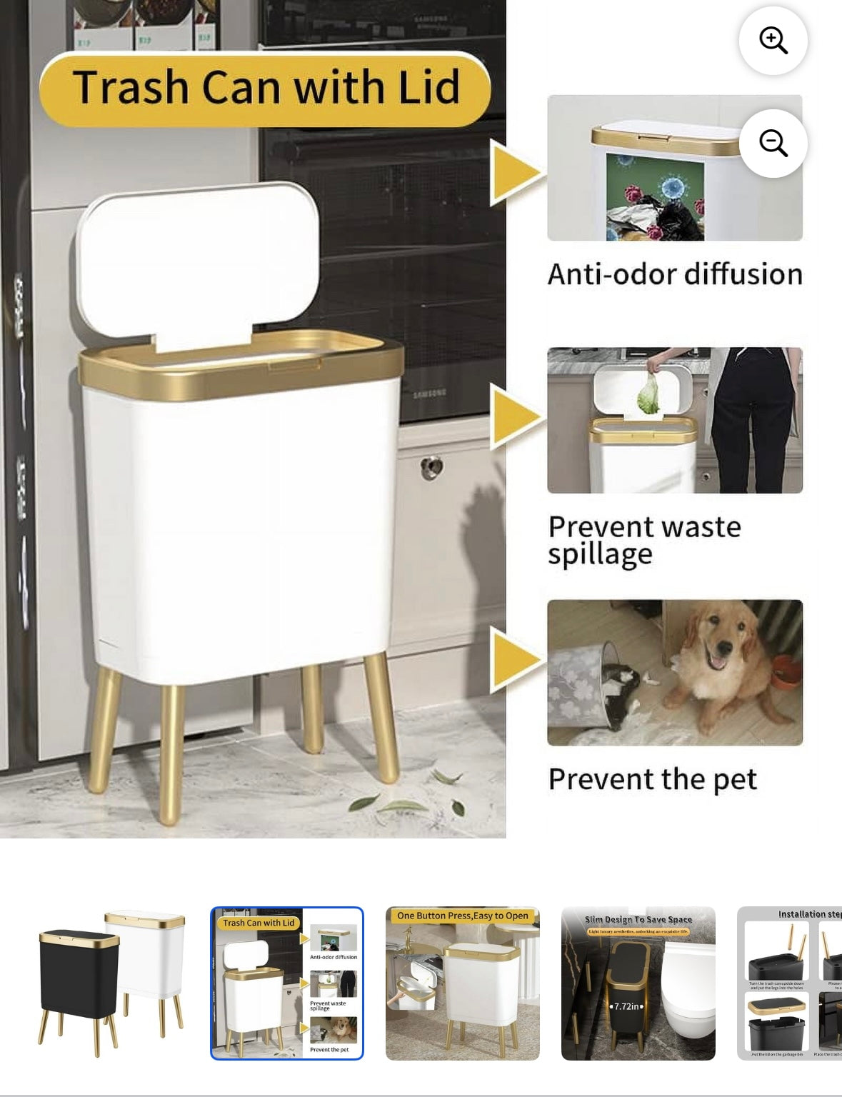 2-Pack Black & Gold High-Legged Trash Cans with Lids – 40% Off Walmart Price!