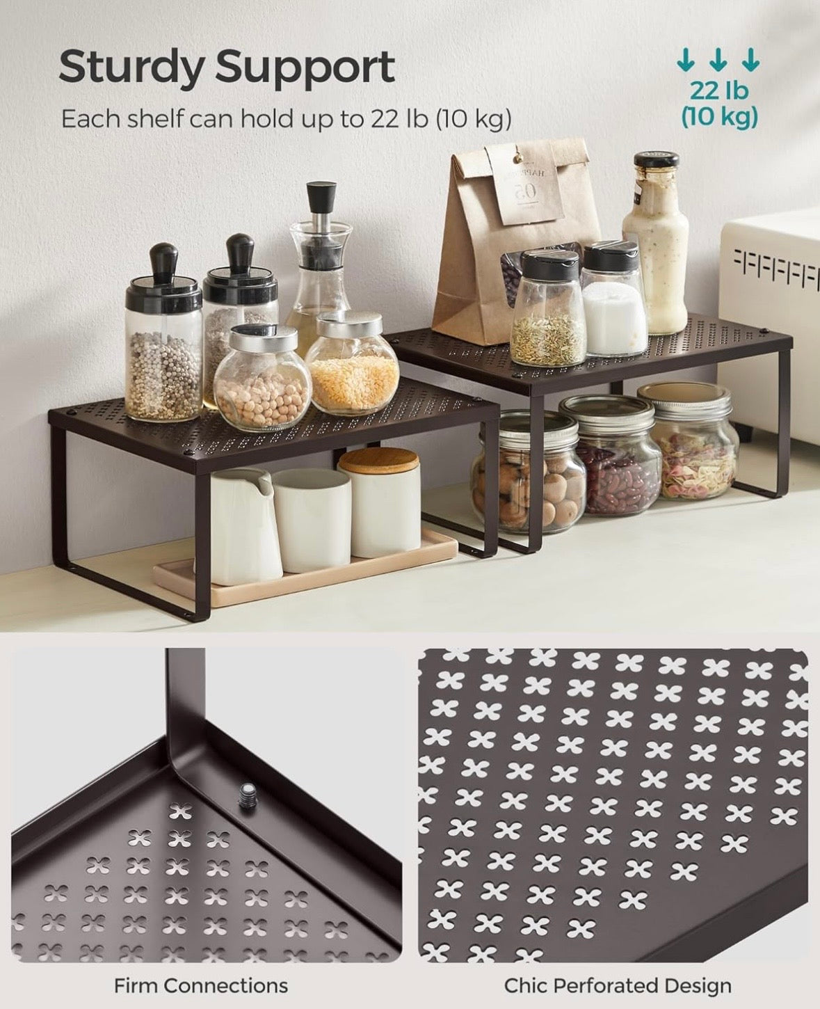 2-Piece Metal Cabinet Organizer Shelf Set