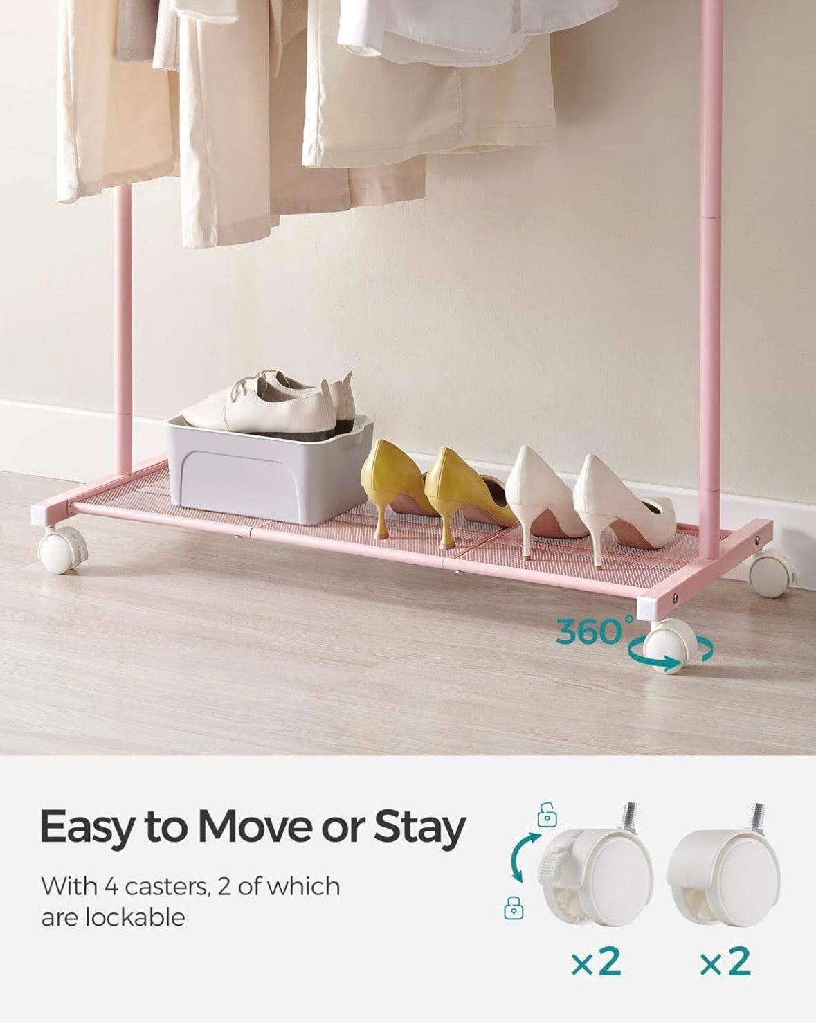 SONGMICS Rolling Clothes Rack with Shelf