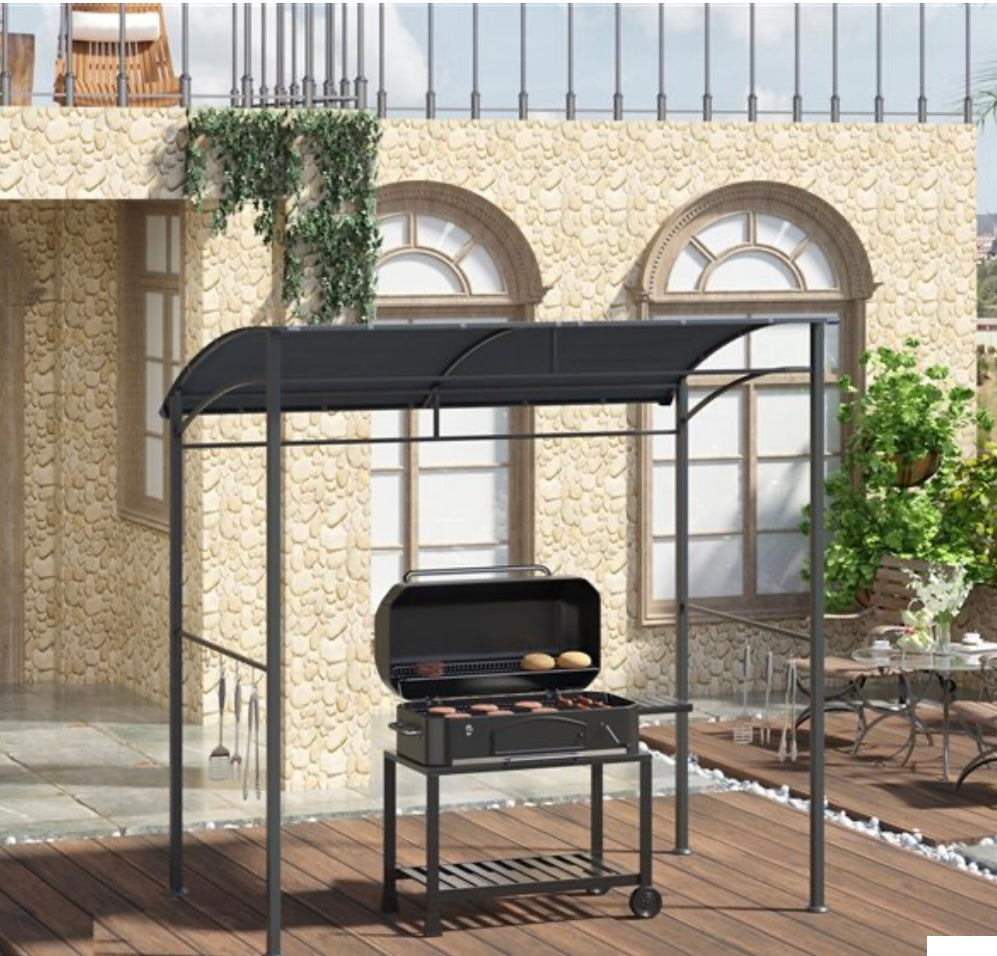 Outsunny Grill Gazebo Shelter – Curved Canopy | Steel Frame | UV & Water-Resistant | Dark Grey