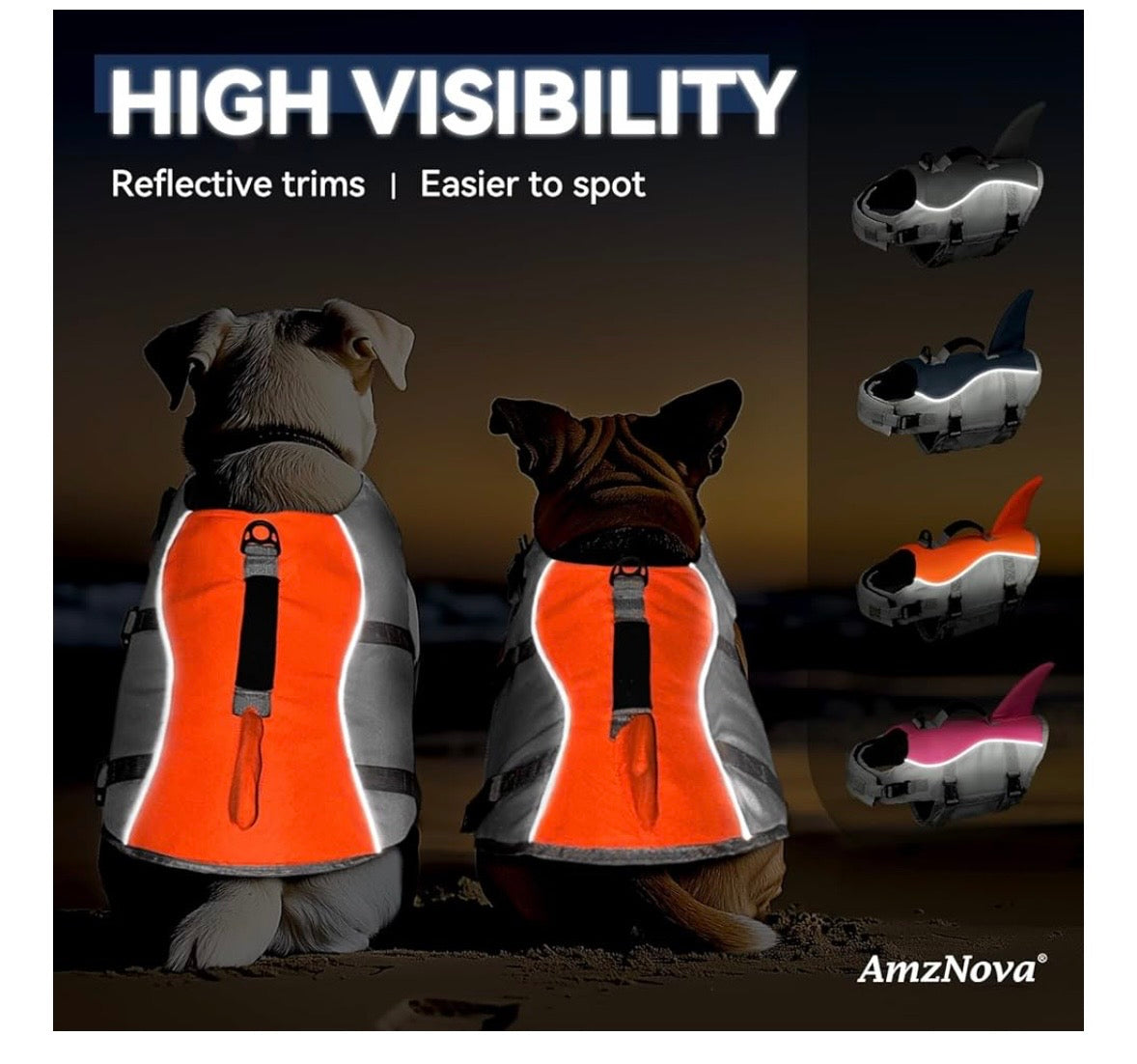 AMZNOVA Reflective Dog Life Jacket – Medium (Gray Only)