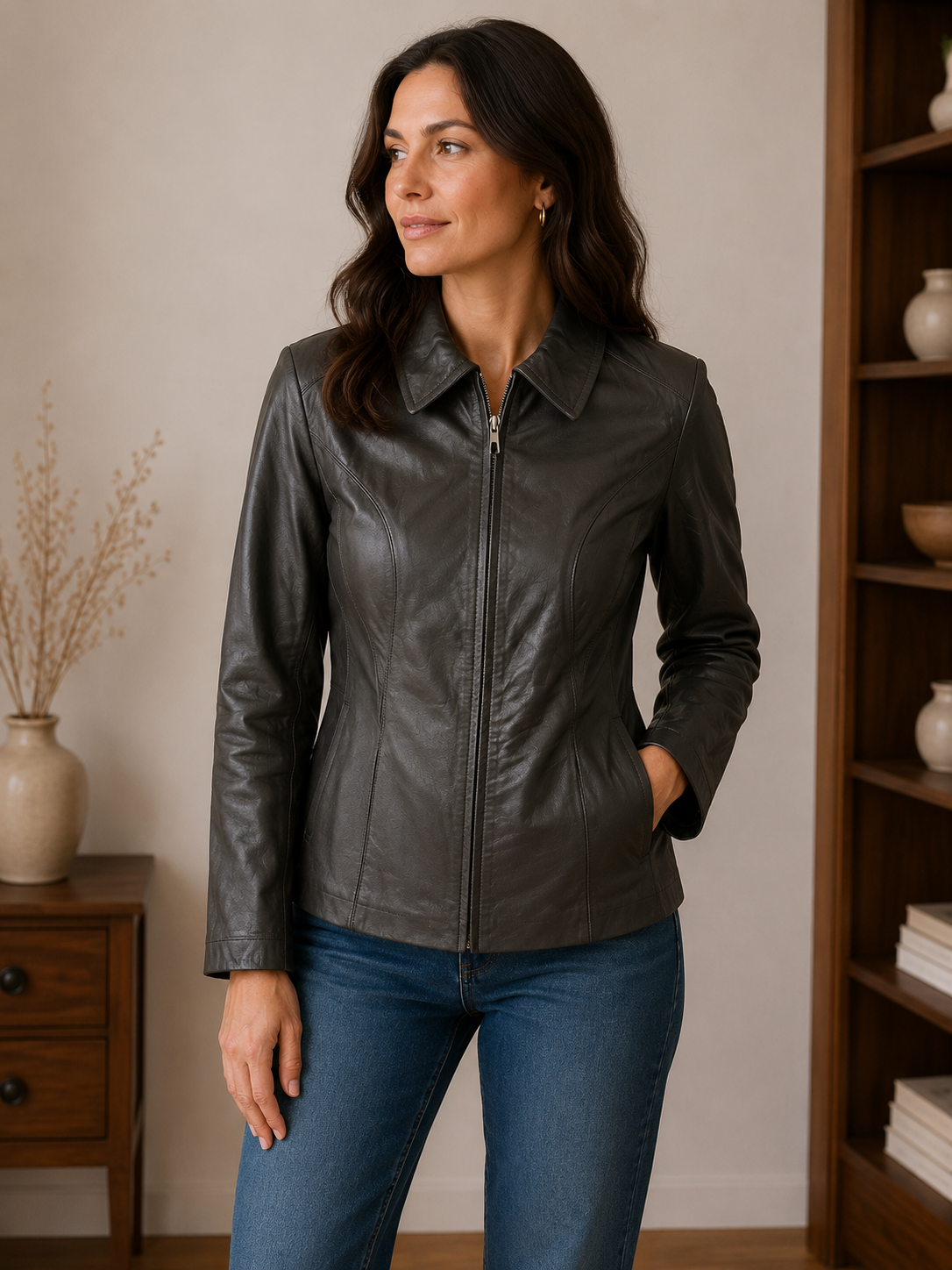 Women’s Fitted Leather Jacket- M