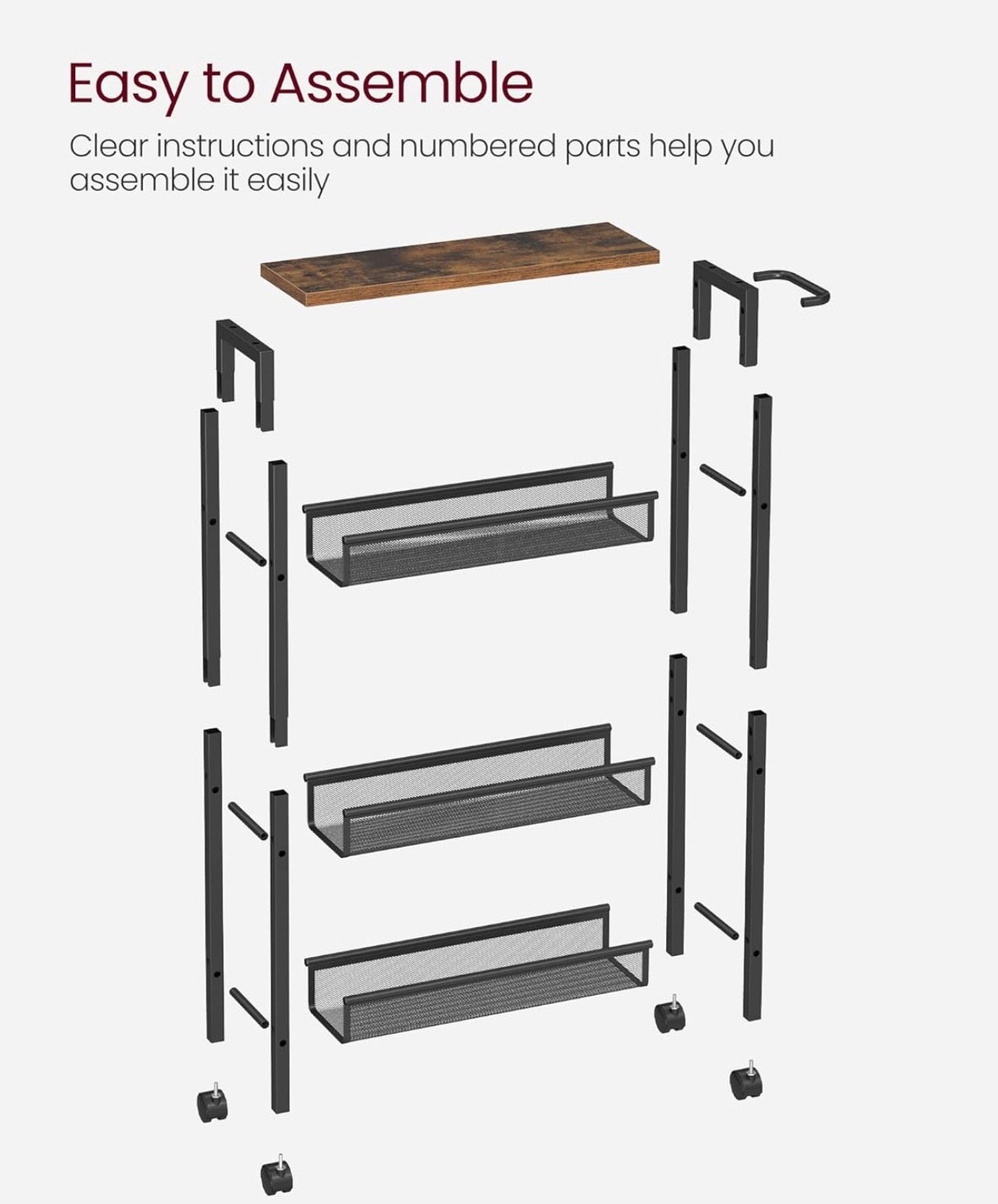 VASAGLE 4-Tier Slim Rolling Storage Cart