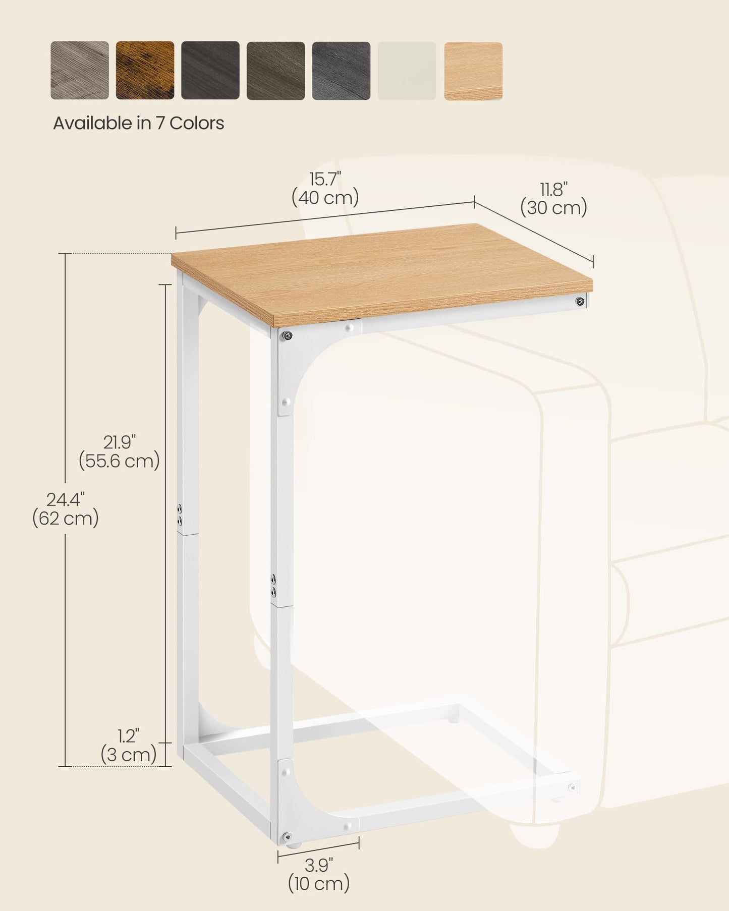 VASAGLE C-Shaped Side Table – Almond Yellow & Cloud White