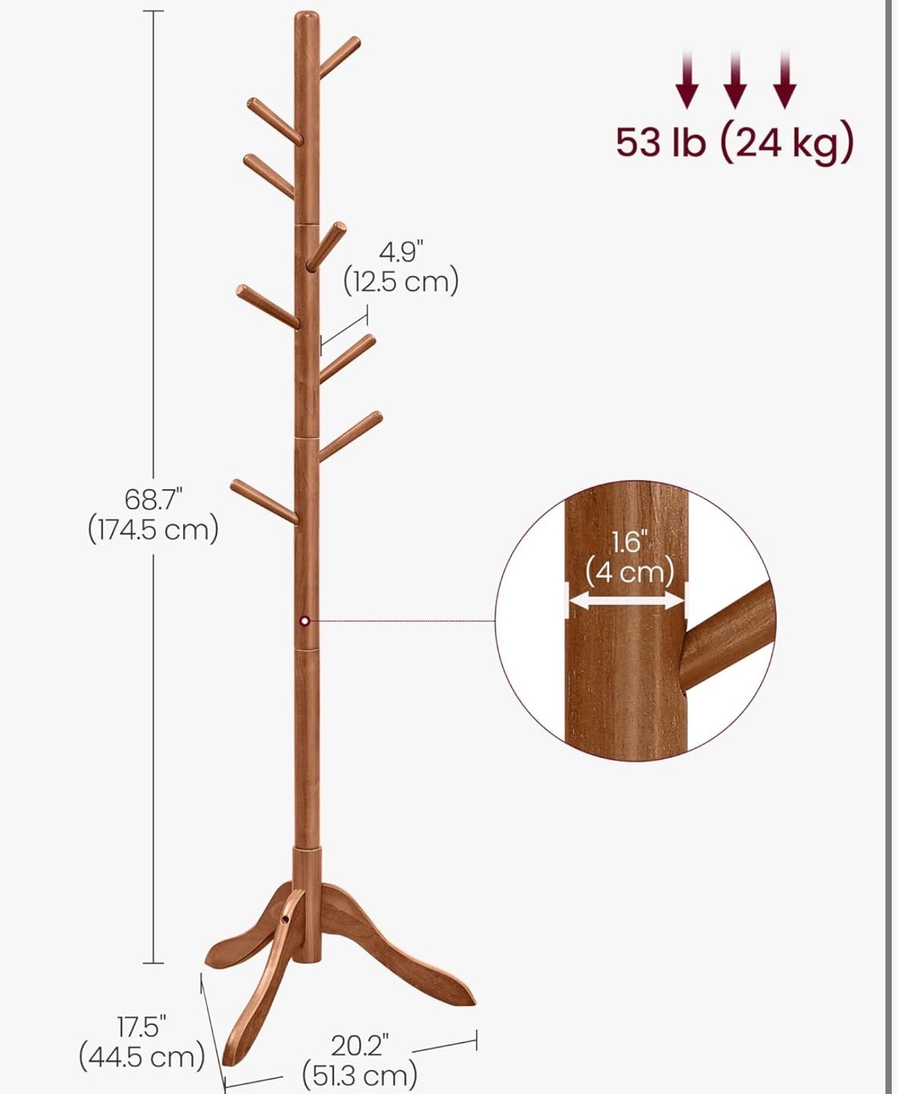 VASAGLE Solid Wood Standing Coat Rack
