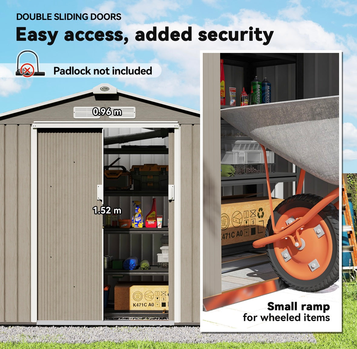 7×4 ft Outdoor Metal Storage Shed — Galvanized Steel Waterproof Garden Tool Shed with Foundation Kit (Classic Grey)