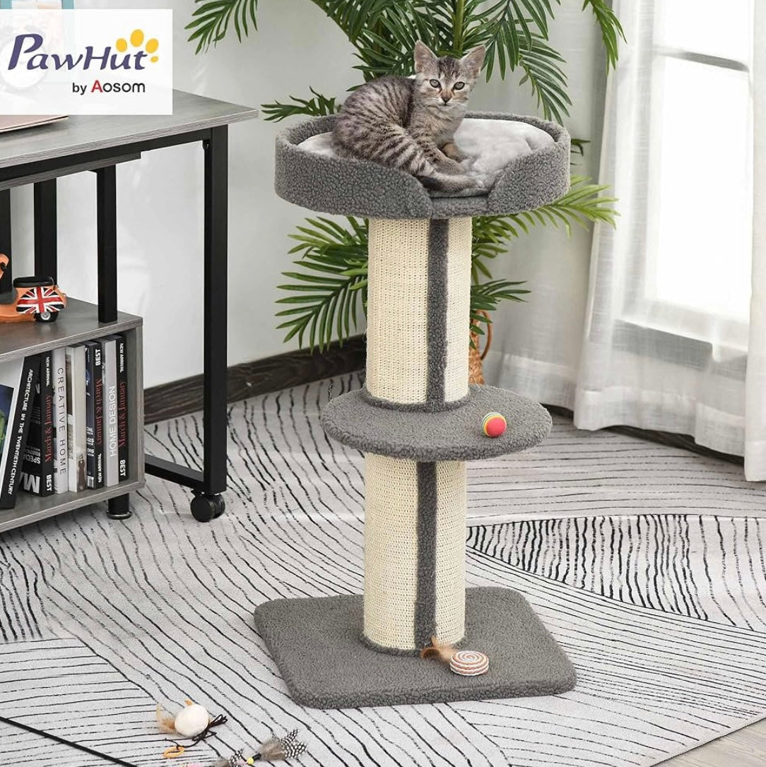 Modern Cat Tower with Bed, Perches & Scratching Post – Compact 3-Level Cat Tree for Indoor Cats