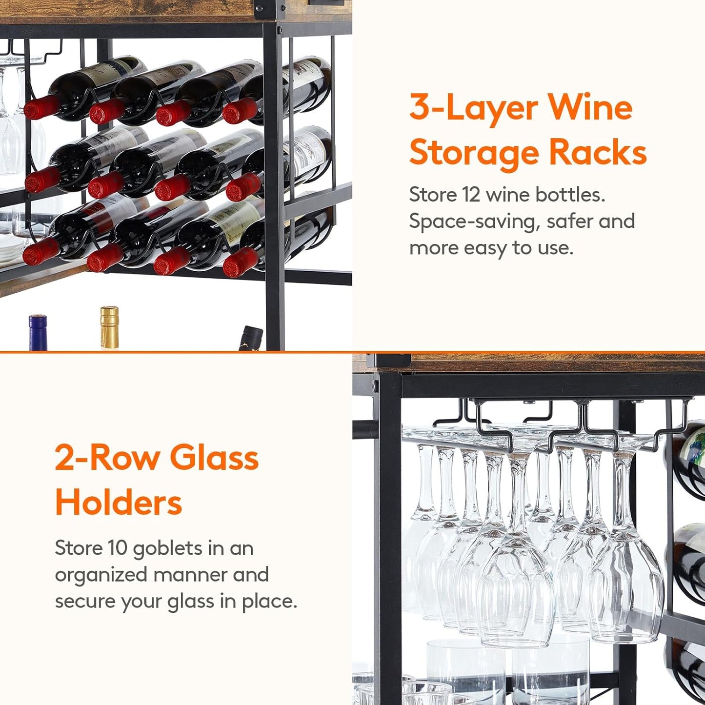 Lifewit Rustic Bar Cart with Wine Rack