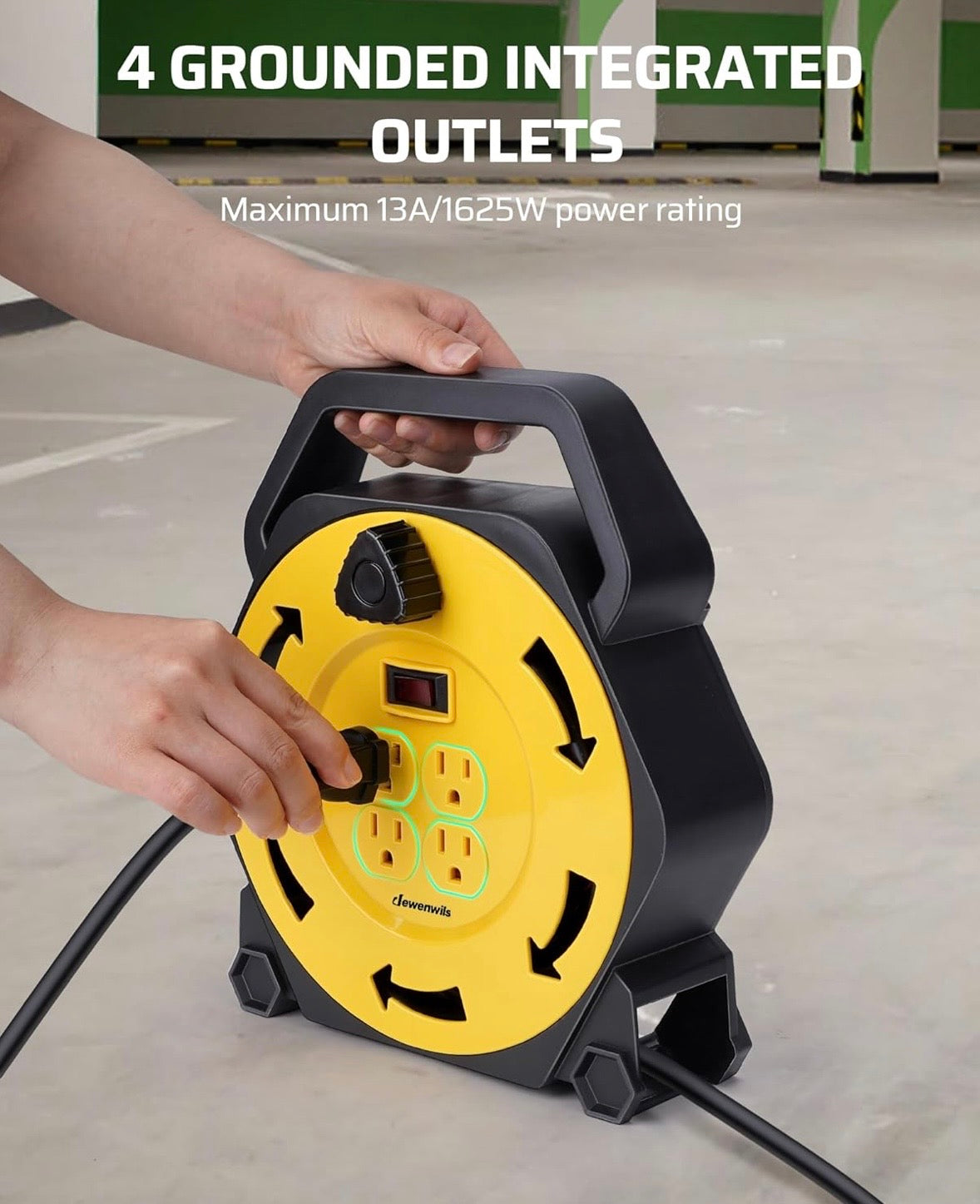 DEWENWILS 25 ft Extension Cord Reel – 4 Outlet Power Station