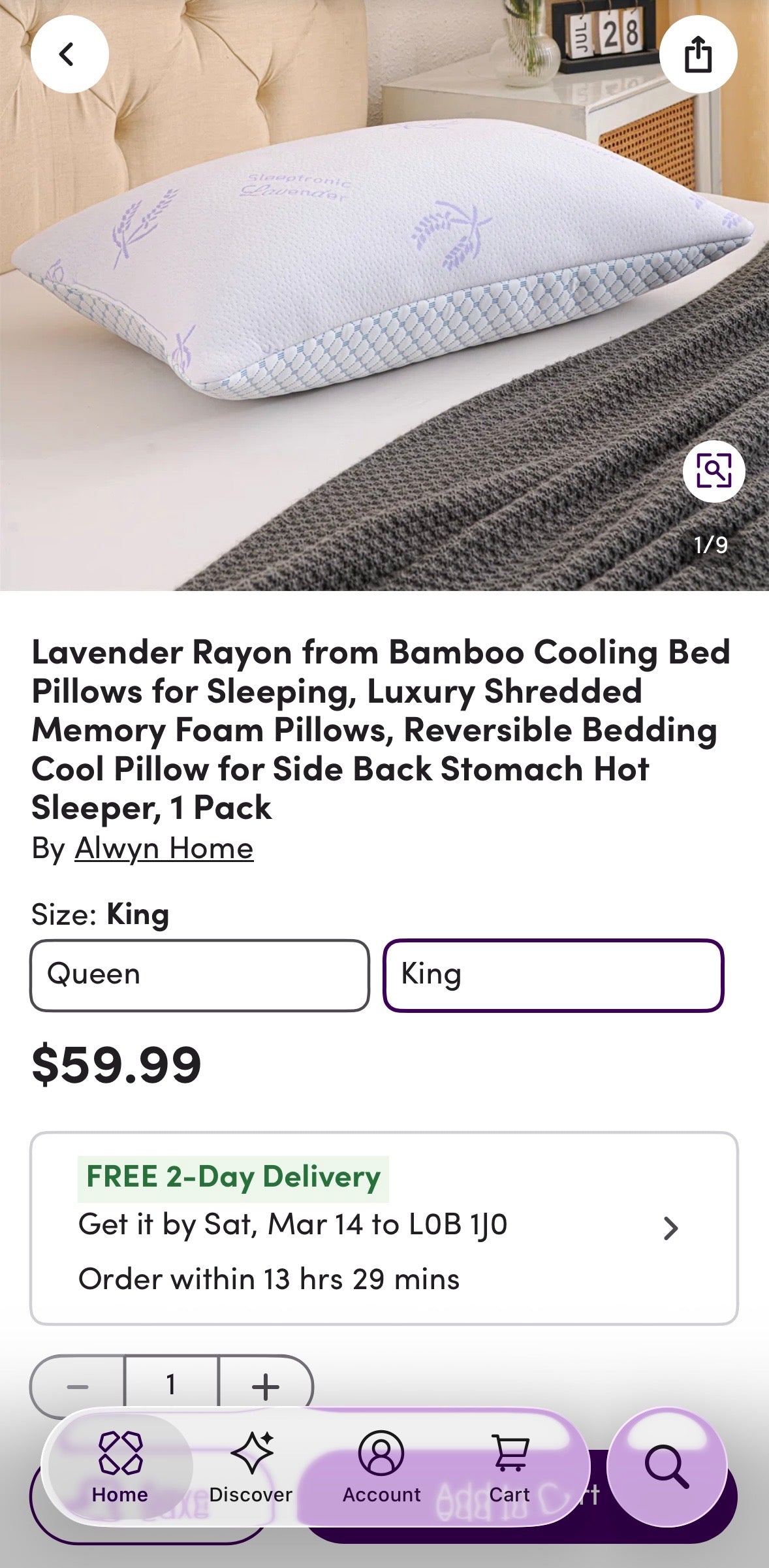 Lavender Infused Bamboo Pillow – Queen Size