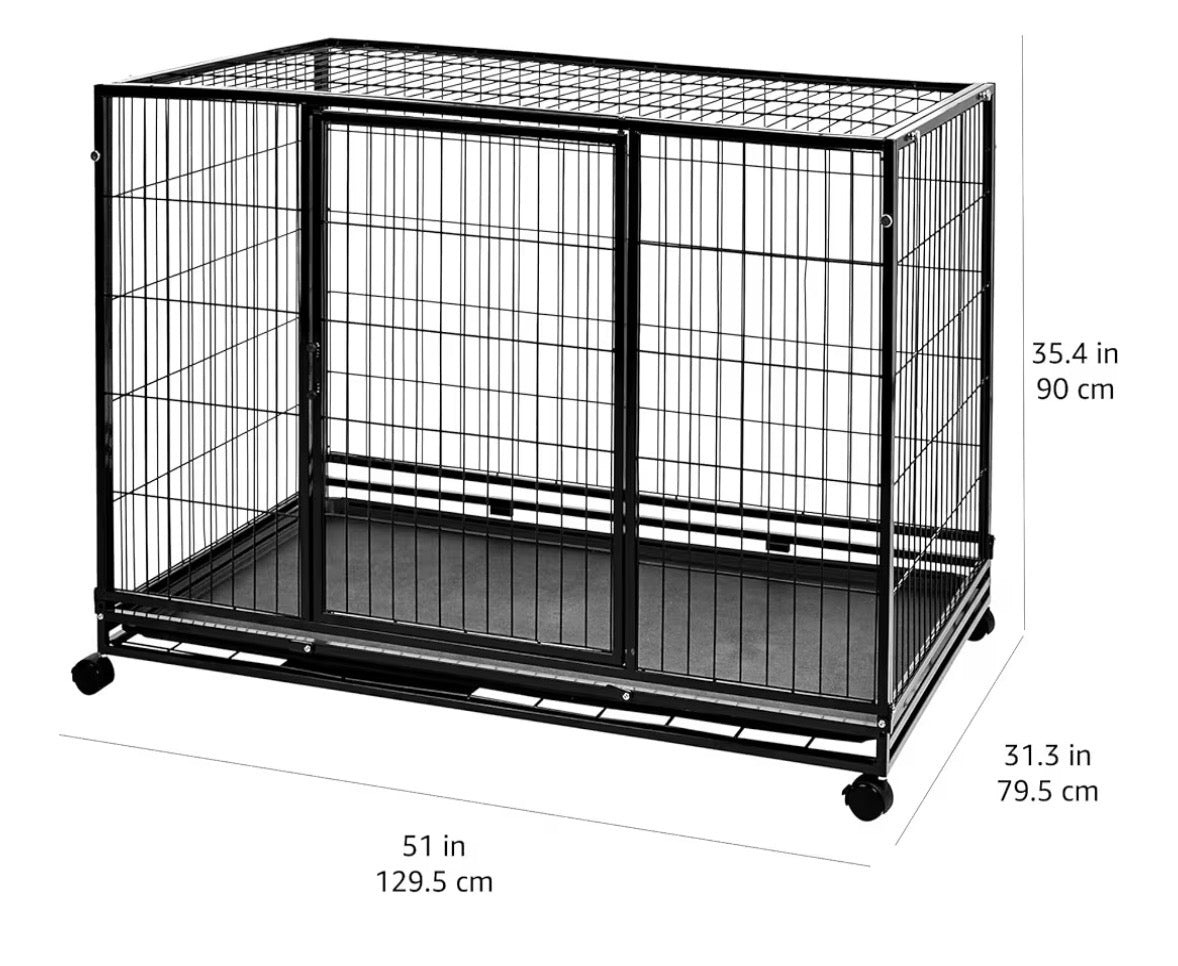 Heavy-Duty 48” Rolling Dog Crate