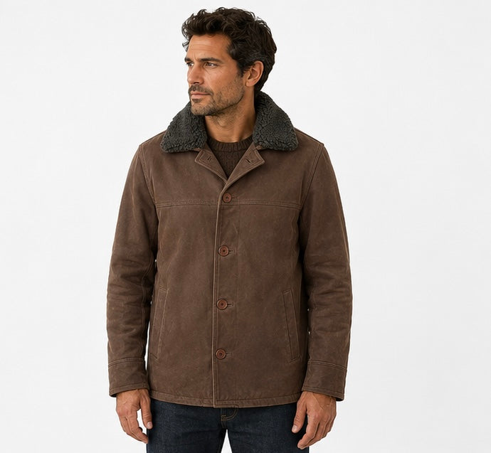 Men’s Sherpa Collar Leather Jacket