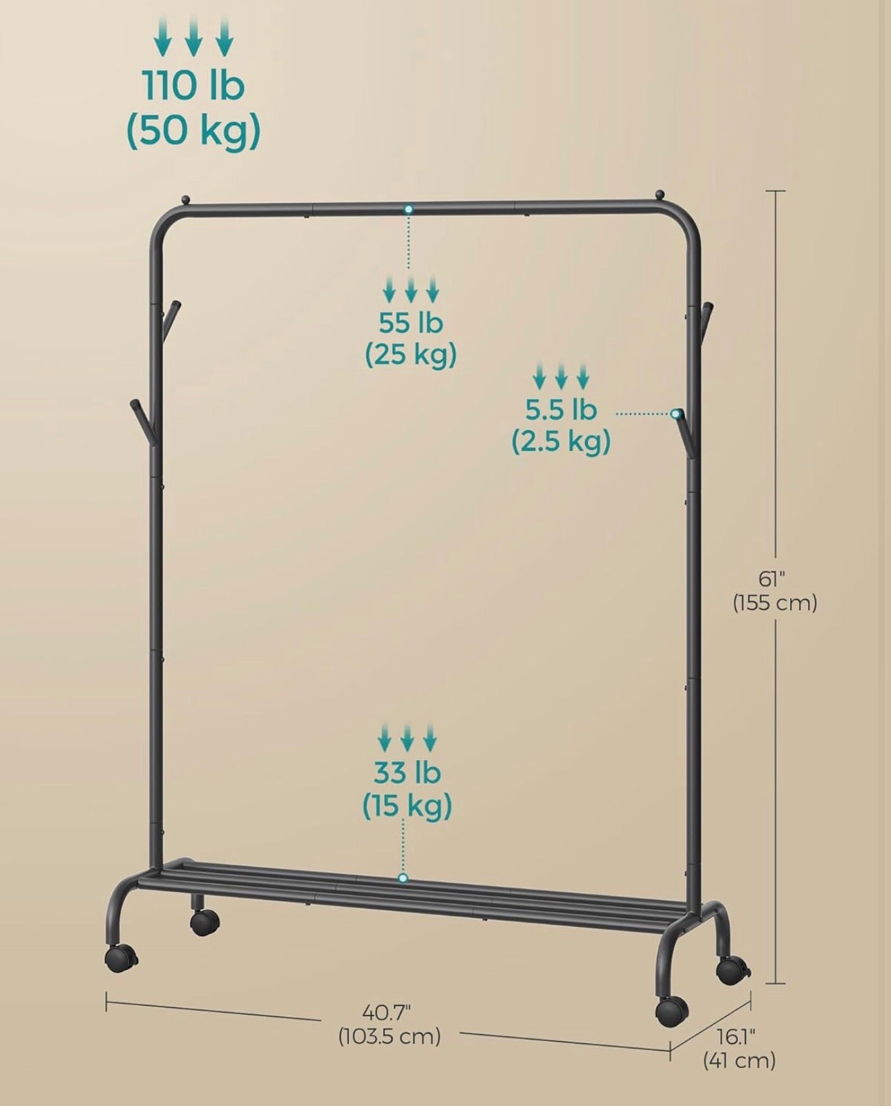 SONGMICS Rolling Garment Rack