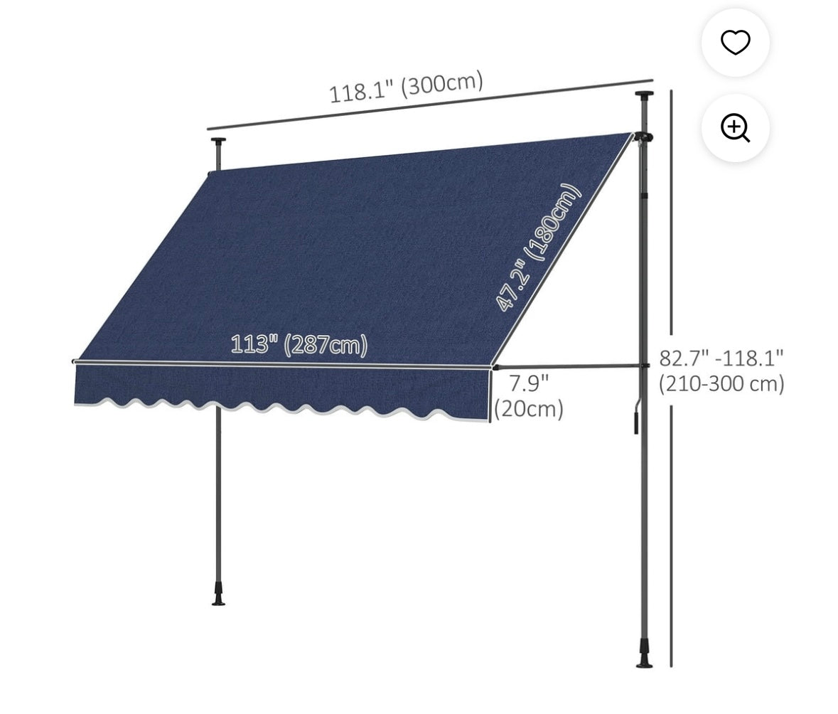 Outsunny Freestanding Retractable Awning – Adjustable Tilt & Height | UV Protection | Aluminum & Steel Frame